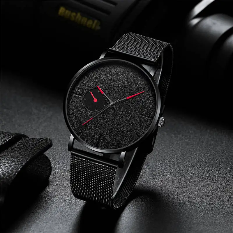 

Men Watches Casual Ultra Thin Minimalism Brand Quartz Simple Blue Pointer WristWatch Mesh Strap Business Relogio Masculino