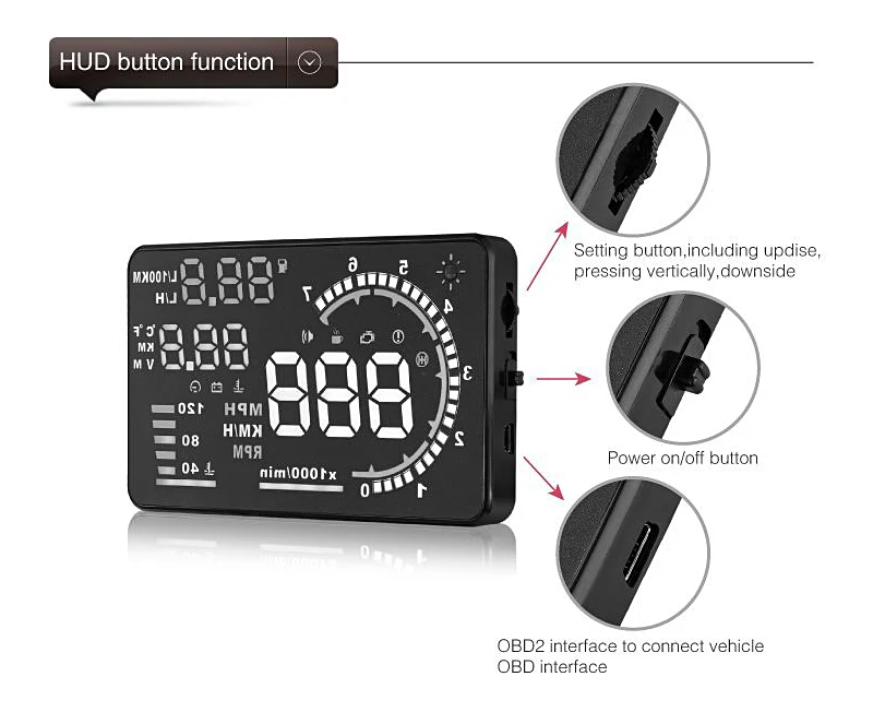 Лидер продаж A8 5,5 "HUD автомобилей Head Up Дисплей светодио дный ветрового стекла проектор OBD2 сканер Скорость Предупреждение расход топлива