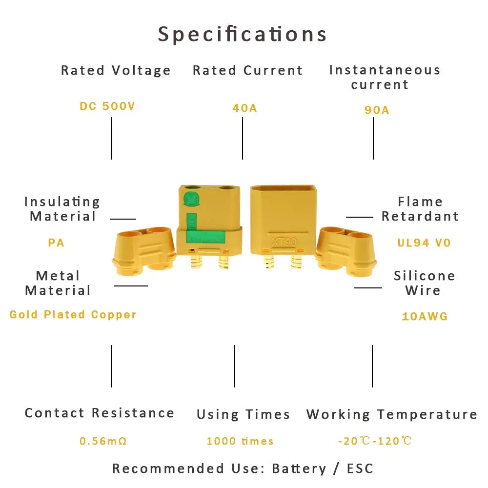 XT90 M/âle Femelle Bullet Connecteur Adaptateur Fiche Socket avec Thermor/étractable Tube QitinDasen 12 Paire Premium XT90 Batterie Connecteur RC Drone Battery ESC Charger