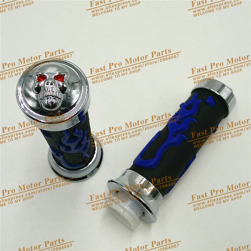 Blue Universal Moto Motorcycle Chopper Handlebar Grips flame Hand Grips 2* Firestorm rubber
