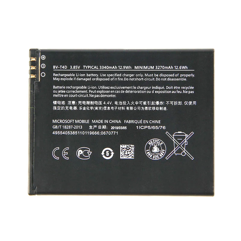 Оригинальный 3340 мА/ч BV-T4D аккумулятора телефона для nokia Microsoft Lumia 950 XL CityMan 940 RM-1118 2018