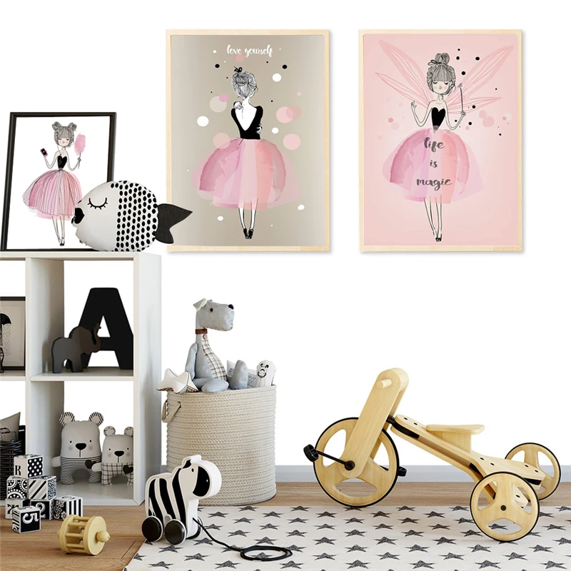 Cartoon-Girl-Unicorn-Flamingo-Poster-and-Print-Wall-Art-Canvas-Painting-Nordic-Style-Nurssssery-Picture-for (2) 