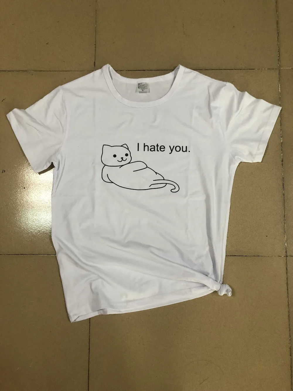 Футболка с надписью «I hate you Cat», забавная футболка с принтом «Lazy cat i hate you», Стильный хлопковый топ с изображением кота в стиле Харадзюку, винтажная рубашка для девочек