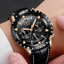 LIGE Top Luxury Men's Quartz Watch Leather Men Watches Dress Business Fashion Casual Sport Rose Gold Black Waterproof Male Clock