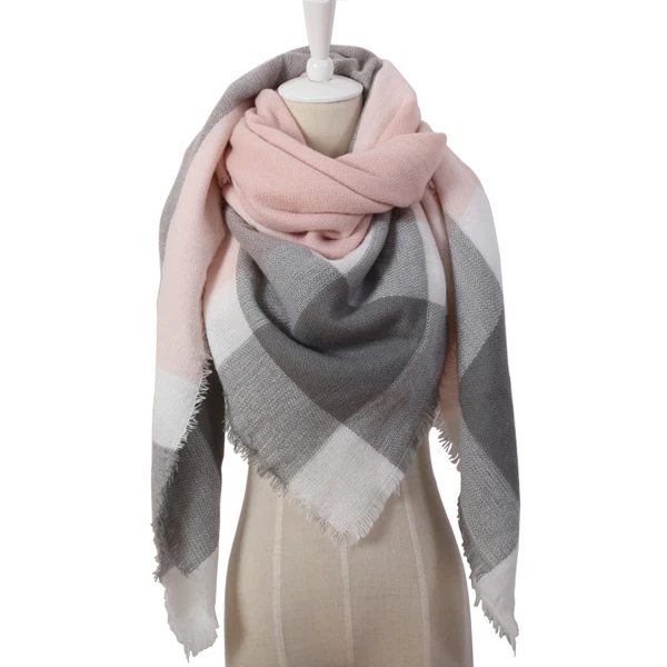Зимние Брендовая Дизайнерская обувь Треугольники шарф Для женщин шаль кашемира осень плед шерсть Шарфы для женщин Одеяло OL082 - Цвет: Triangle Pink Grey