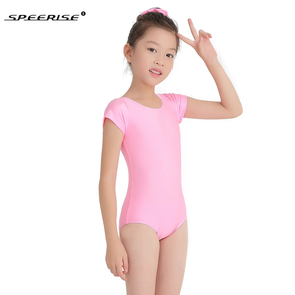 Спортивный купальник с коротким рукавом для девочек, балетный костюм из спандекса и лайкры для детей, детские гимнастические купальники для танца живота