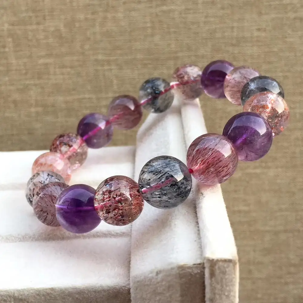 Подлинная натуральная Lepidocrocite кварц супер семь 7 фиолетовый рутилированный