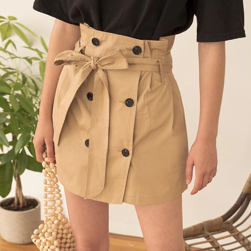 line De Slim Casual Corta Harajuku Streewear Cintura Nueva Lápiz 2019 Kaqi Falda Alta Sólido Verano Mujer qHptAO