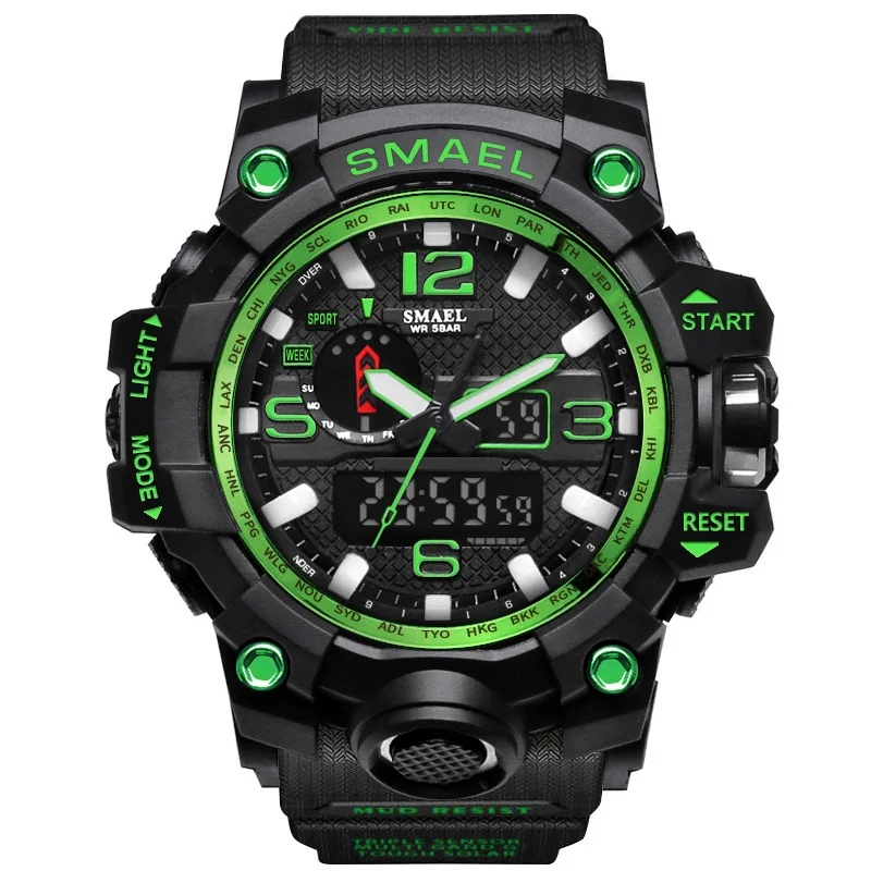 SMAEL многофункциональные электронные мужские часы G Sport Military s Shock светодиодный цифровой наручные часы для мужчин Reloj Hombre Saat Erkekler - Цвет: Black Green