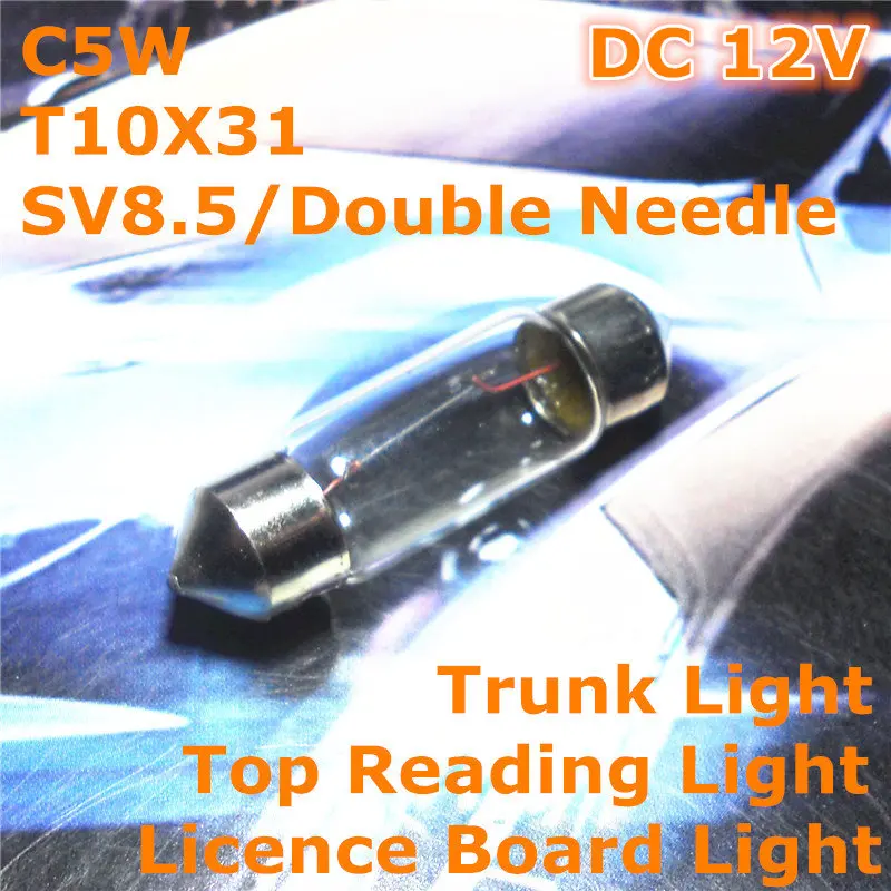 

12V General Halogen Warm White Car Lamp Bulb Double Tip 31mm C5W T10 SV8.5 for Top Reading Light Trunk Light