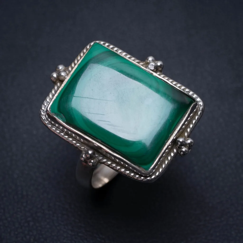 

Natural Malachite Handmade Vintage 925 Sterling Silver Ring, US Size 7 S2290