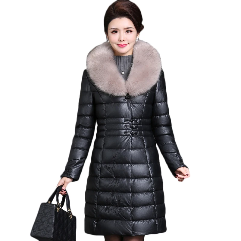 Cuir Vers green Long Vestes Épaissir Coton caramel Down Bas purple Taille Chaud Colour La Femelle D'hiver Nouveau Broderie 2019 Pu Manteau Femmes Le Black Veste Plus 8nP0wkXO