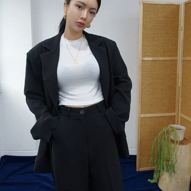 Модный однобортный Женский блейзер с длинным рукавом, офисный женский костюм, пальто, осенняя Свободная куртка, женские блейзеры высокого качества - Цвет: black