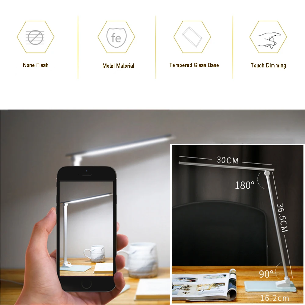  LED Stand Desk Lamp Modern Office Reading Table Light Touch Switch Folding USB Plug in Work Dimmer 