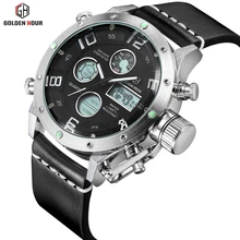 Luxury Brand Waterproof Leather Quartz Analog Watch Men Digital LED Army Military Sport Wristwatch Male Clock