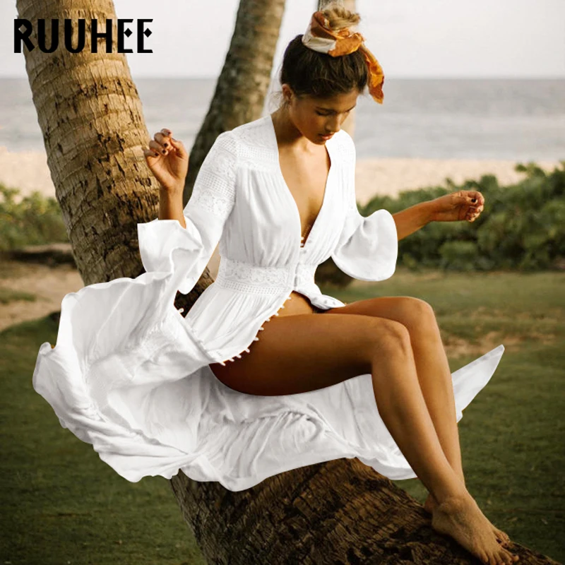 

RUUHEE Women Cover-Ups Bathing Suit Female Sexy Cover Up Swimsuit Bikini 2019 Cotton Swimwear Summer Beach Wear Beach Dress Tuni