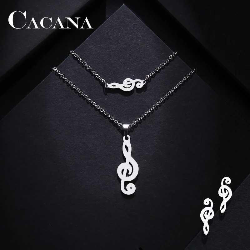 CACANA Stainless Steel Sets For Women Music Shape Necklace Bracelet Earring Jewelry Lover's Engagement Jewelry S541