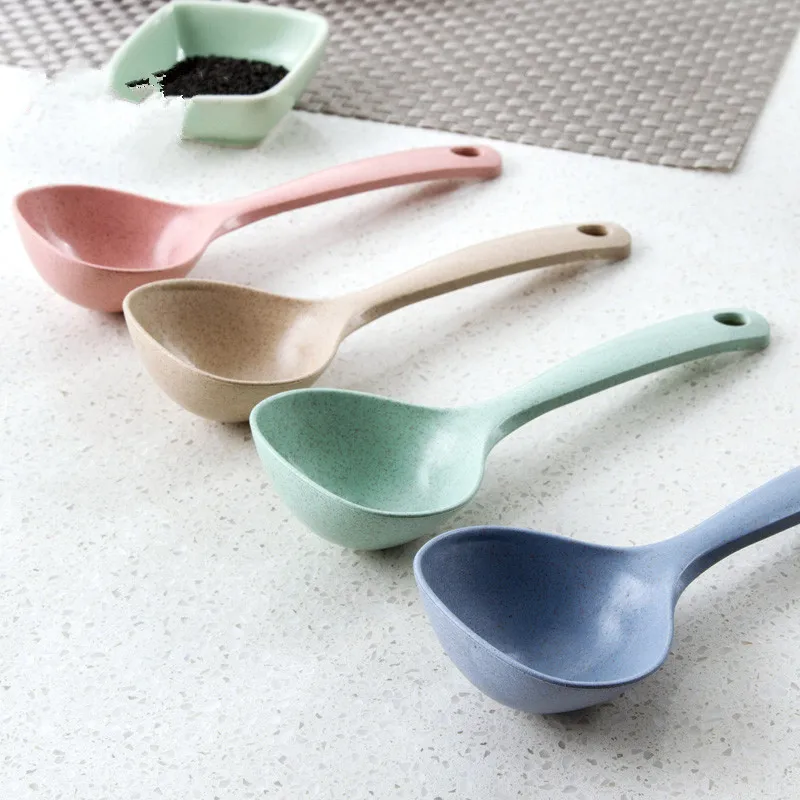 

1pc Wheat Straw Stalk Spoon Home Long-handled Rice Spoon Kitchen Kitchenware Plastic Thick Soup Spoon