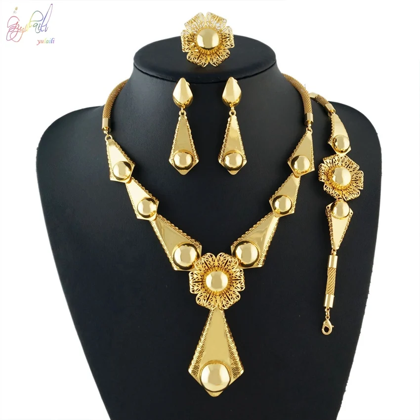 

YULAILI Jewelry Sets Women Indian African Party Wedding Jewellery for Brides Dubai Jewelry Accessories