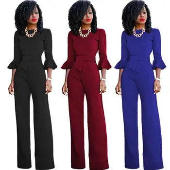 

Women Clothes Crew Neck Playsuit Bodycon Long Sleeve Wide Leg Jumpsuit Romper Trousers Sexy New Fashion Women Leotard