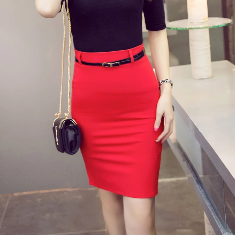 

Women Skirts Office Lady Black Bodycon Skirt Plus Size Korean Woman High Waist Pencil Skirt with Belt Elegant Split Skirts Women