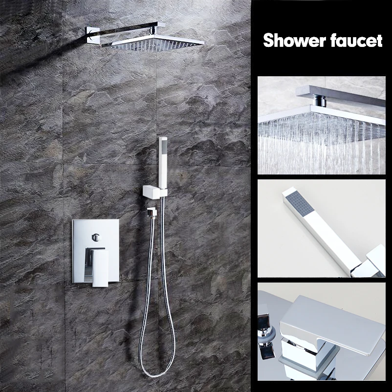 YANKSMART Waterfall Rain Shower Set Faucet Chrome Finish Bath Shower Mixer Faucet Set Single Handle With Handshower
