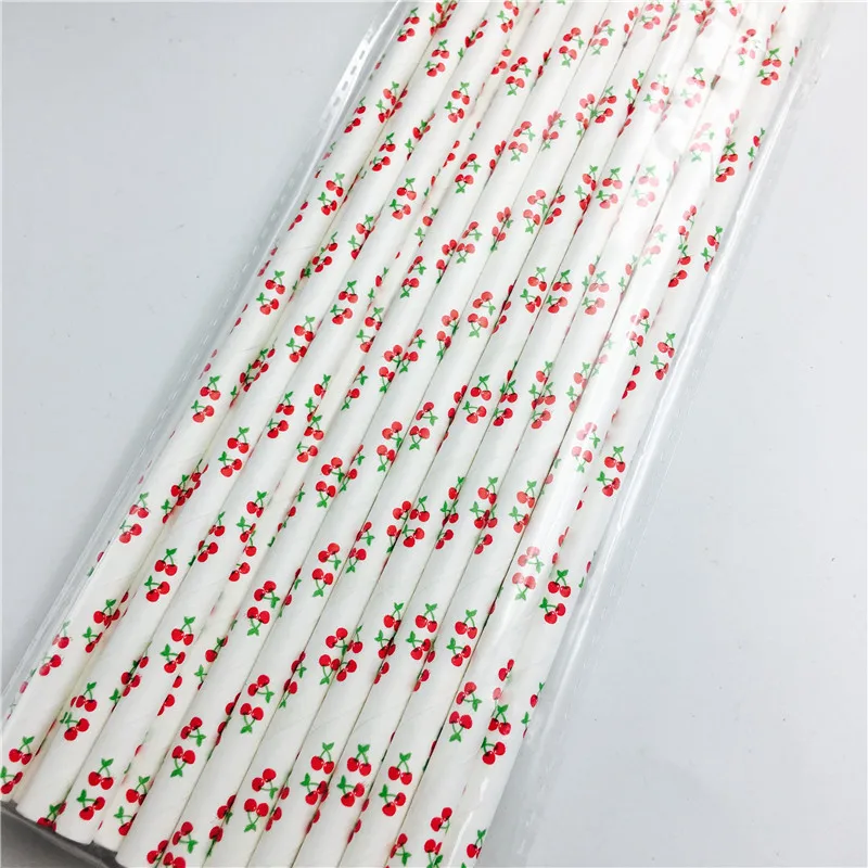 25pcs/lot Cherry Drinking Paper Straws Christmas Baby Shower Decoration Gift Party Event Supplies party supplies