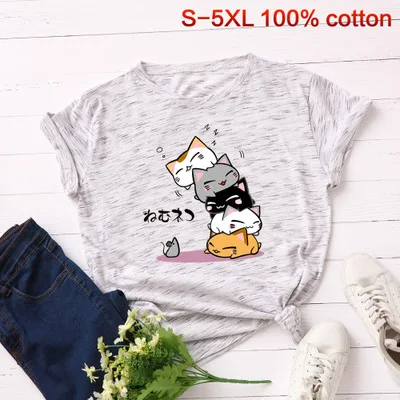 S-5XL, новинка, принт с милой кошкой, женская футболка, хлопок, круглый вырез, короткий рукав, летняя маленькая футболка с крысами, топы, повседневные, плюс футболки - Цвет: marble white
