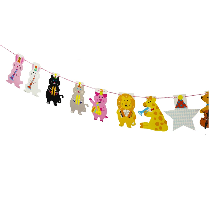 

15Pc/Pack 2M Happy Family Baby Shower Cartoon Animal Garland Striped Paper Flags Banner Decor Birthday Party Supplies For kids