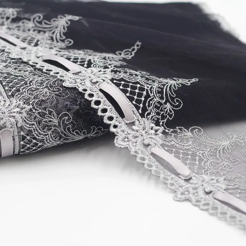 

MLAEY 2yards/lot 20cm wide Embroidered Tulle Lace trim mesh lace Fabric ~black~Beautiful~high quality