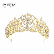 CLEARANCE SALE Gold Crystal Crown Princess Tiara Bridal Headpieces Women Hair Jewelry Accessories for Wedding Pageant Festival