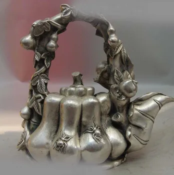 

China Tibet Silver Spider Peach Bottle Gourd Pumpkin Kettle Pot Teapot Statue