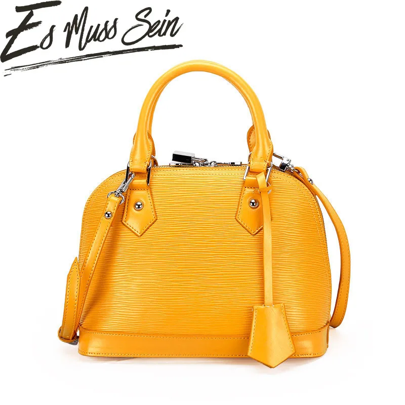 

EsMussSein Solid Color Luxury Shell Bag Genuine Leather Fashion Handbag Women Bag Lock And Key Shoulder Bag Crossbody Female Bag