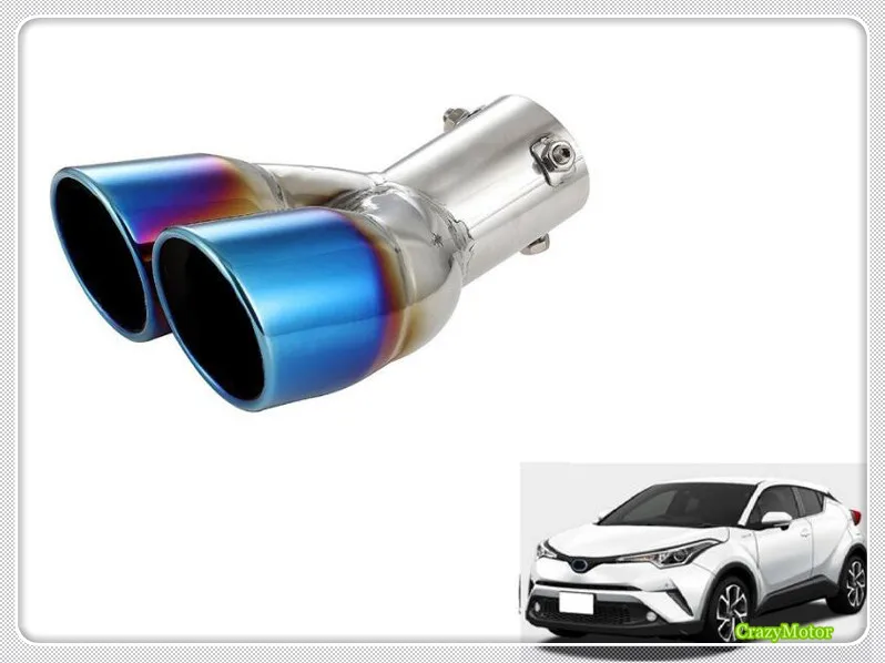 Для Toyota C HR 2016 2019 внешний задний глушитель из нержавеющей стали синего цвета с
