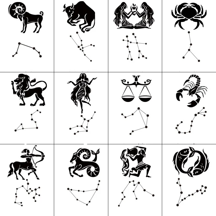 

Waterproof Temporary Tattoo Sticker Twelve Constellations Black Tatouage Temporaire for Women Men Fake Tatoo Sticker Body Art