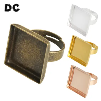 

10pcs 20mm 25mm Bronze Silver Gold Color Brass Square Ring Settings Bezels Base Fit Glass Cabochons Button DIY Jewelry Material