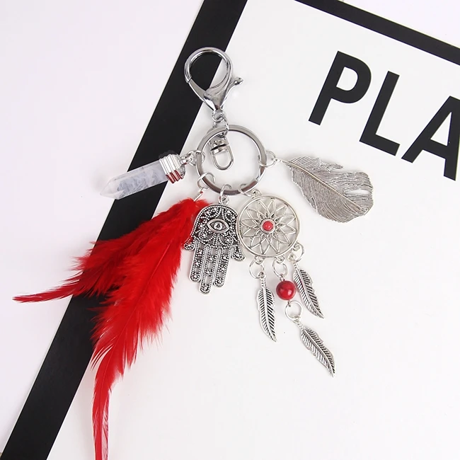 

Handmade Crystal Dreamcatcher Key Chain Keyring Bag Charm Tassel Trinket Silver Boho Jewelry Feather Keychain For Women D113