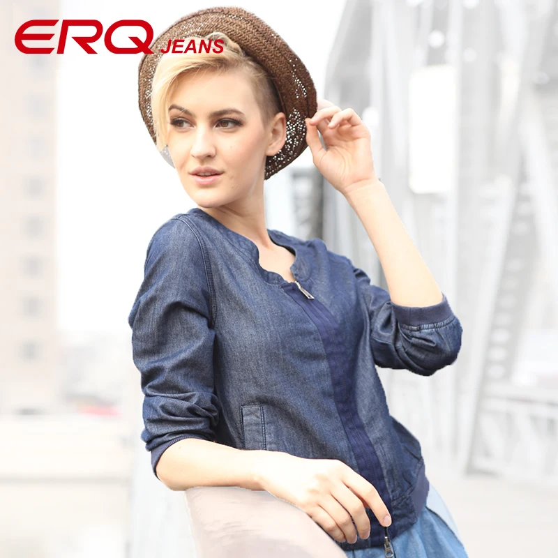 ERQ 2017 Autumn Fashion font b Women b font O Neck Blue Full Sleeve Basic Outwear