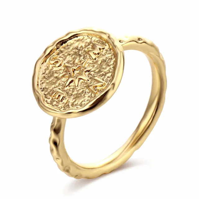 Boho Gold Color Hammered Travel Wanderlust Compass Ring Vintage Best Friends Rings for Women Graduation Gift Friendship Jewelry