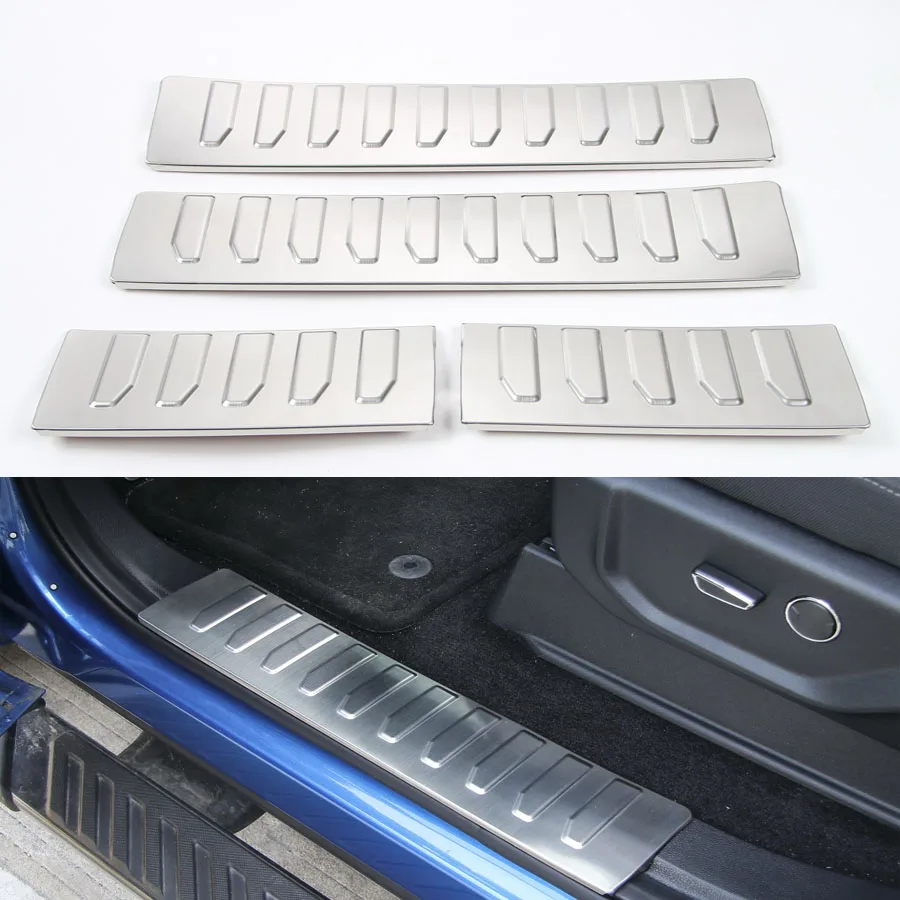 

YAQUICKA 4Pcs/set Car Door Inner Sill Threshold Scuff Guard Plate Cover Protection Anti-scratch Trim Styling For Ford F150 15 16