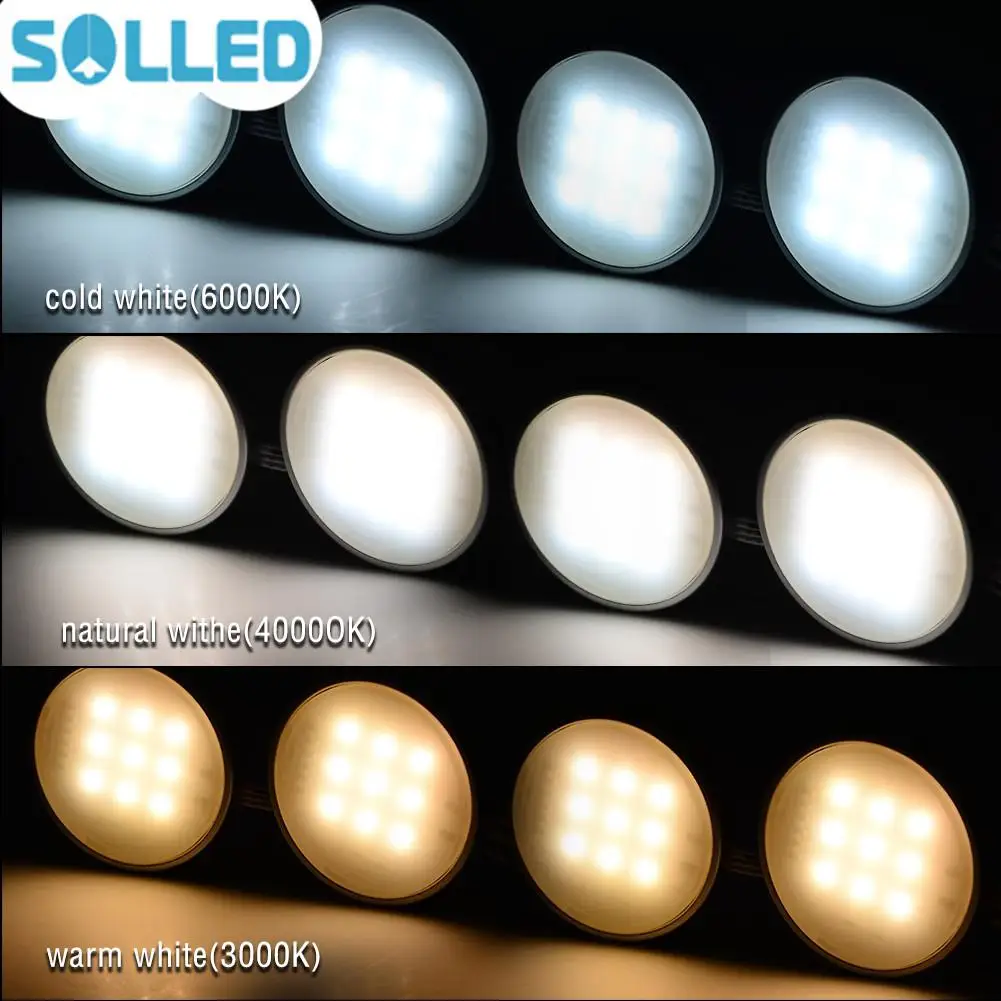 

SOLLED Set of 4 Under Cabinet Light Kit 18LEDs Puck Lamp Three Colors for Under Kitchen Display Closet Book Shelf
