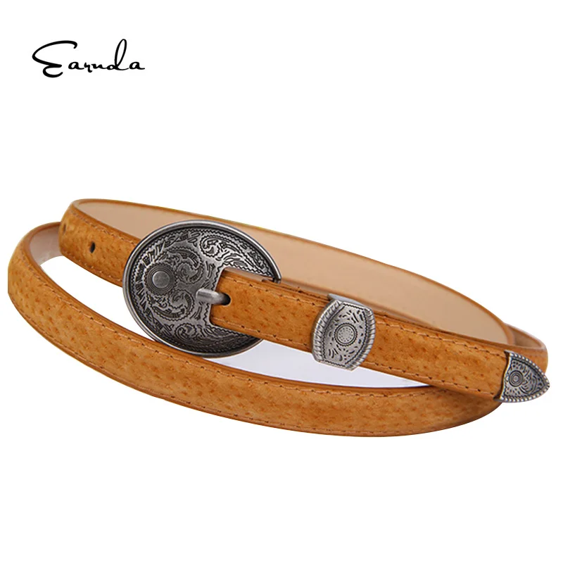 

Earnda New Brand Female Belt Retro Silver Round Buckle Belts For Ladies Skirt Narrow Red Blue Strap Fashion For Women's Jeans