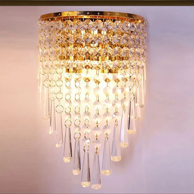 LED warm bedroom bedside lamp simple modern living room aisle balcony European creative crystal double wall lamp for bedroom