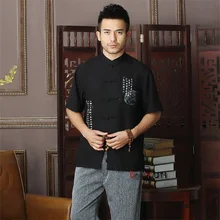 Лидер продаж Черный китайский Для мужчин хлопок кунг-фу Рубашка TopVintage новых китайских кнопка костюм Тан костюм Размеры размеры s m l xl XXL, XXXL