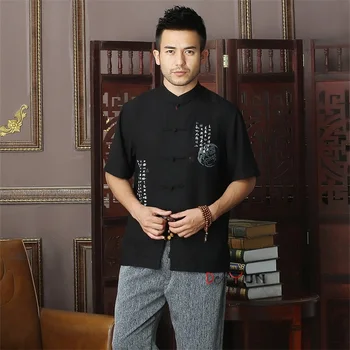 

Hot Sale Black Chinese Men's Cotton Kung Fu Shirt TopVintage New Chinese Button Costume Tang Suit Size S M L XL XXL XXXL