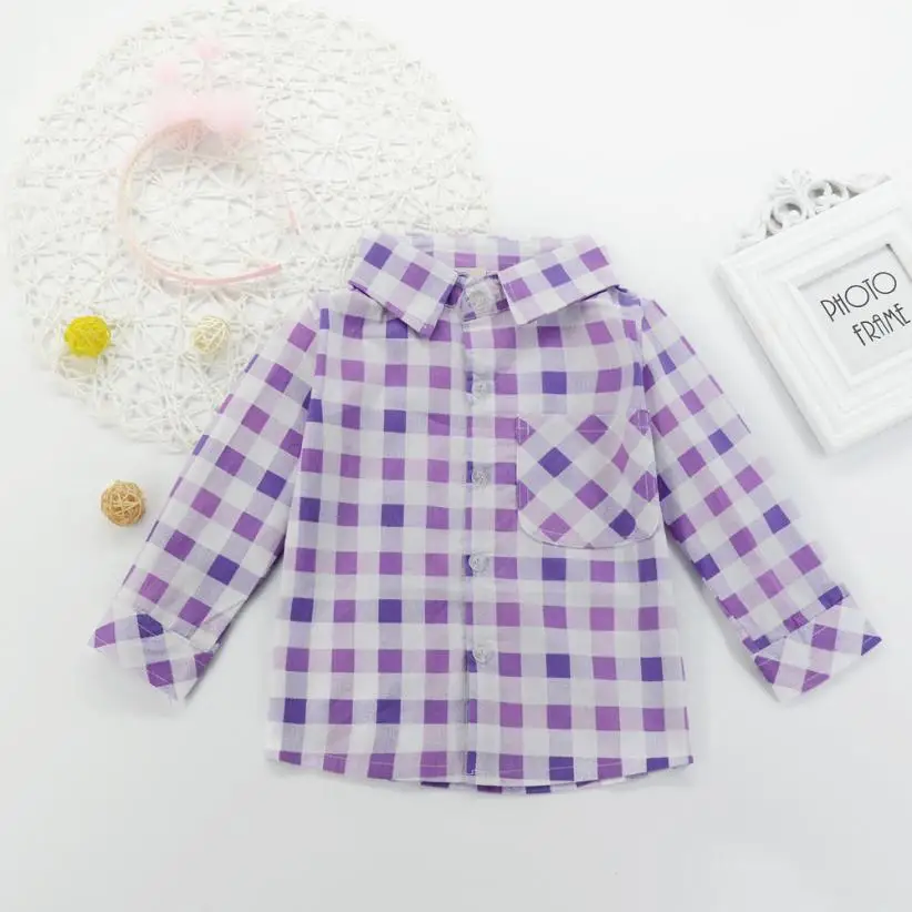 Toddler Girl Clothes Plaid T Shirt Long Sleeves Button Up Collar Kid