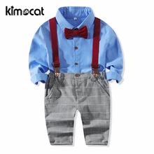 Kimocat/Одежда для маленьких мальчиков красивая рубашка с длинными рукавами в джентльменском стиле из 2 предметов+ комбинезон Одежда для младенцев комплект повседневной детской одежды для маленьких мальчиков
