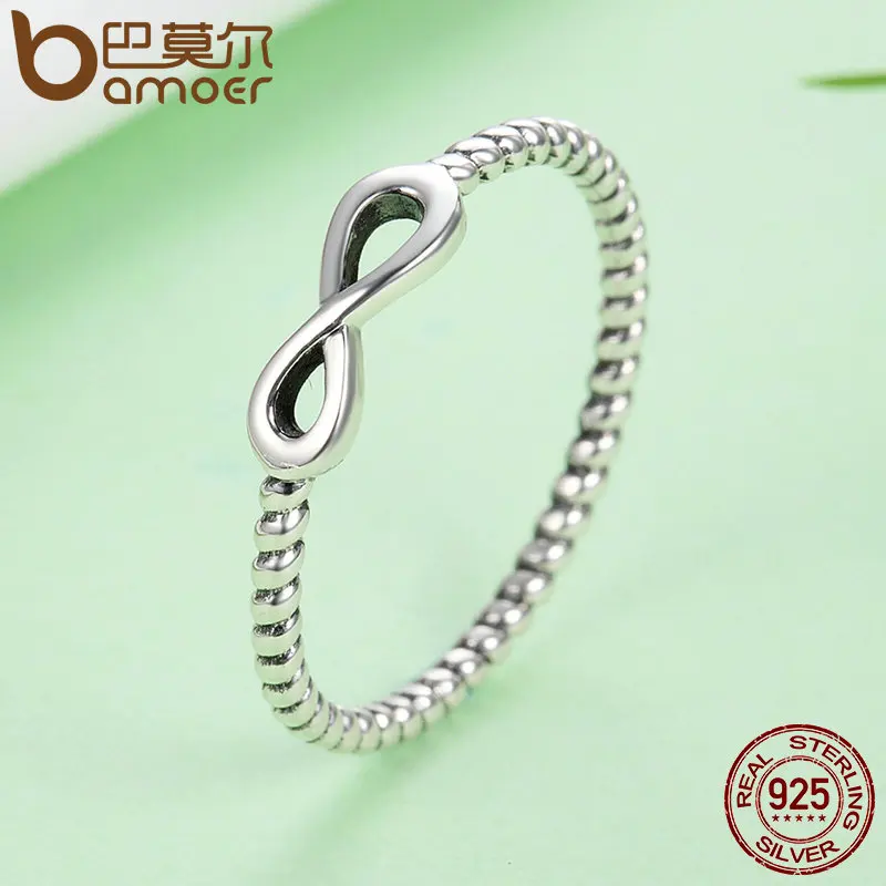 BAMOER Hot Sale 100% 925 Sterling Silver Trendy Infinity Elegant Finger Rings for Women Wedding Engagement Jewelry Gift SCR094