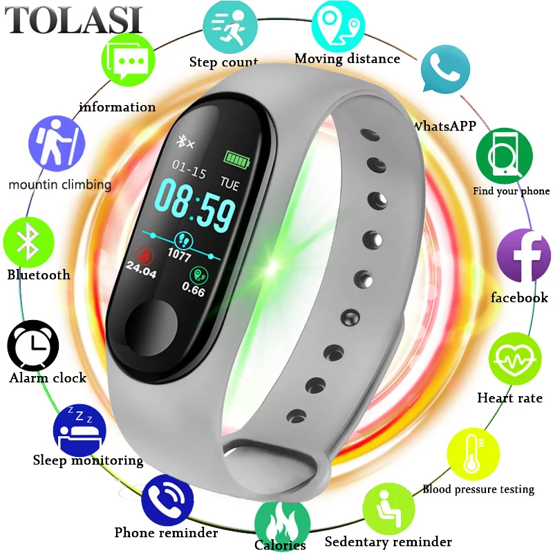 

Fitness Watch Bluetooth Smart Bracelet Sport Wristband Heart rate Blood Pressure Pedometer Android iOS PK Miband M3 Smart Watch