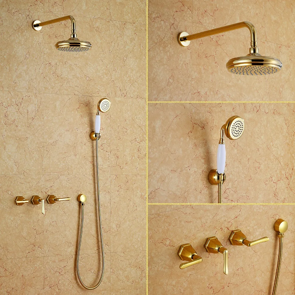 

Free ship wall mounted gold PVD finish waterfall shower and bath tub faucet mixer tap NEW